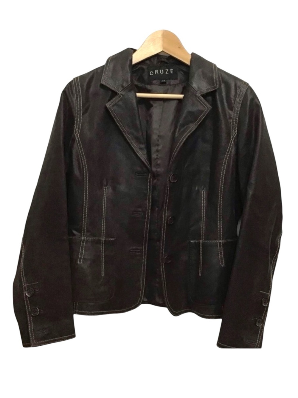 Brown leather blazer CRUZE genuine leather jacket dark brown contrasting  small